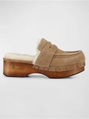 Frye | NWOB Melody Shearling Platform Clog in Mushroom Suede 8